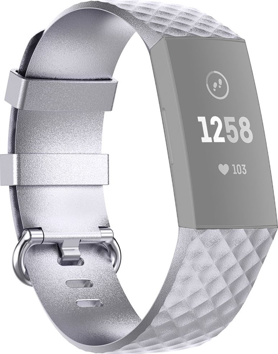 Mobigear Siliconen Watch bandje geschikt voor Fitbit Charge 4 Bandje Gespsluiting | Mobigear Cross - Zilver