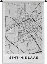 Wandkleed - Wanddoek - Stadskaart – Plattegrond – België – Zwart Wit – Sint Niklaas – Kaart - 60x90 cm - Wandtapijt
