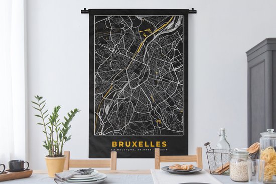 Tapisserie - Toile murale - Bruxelles - Plan de la ville - Or - Carte - Carte - 90x135 cm - Tapisserie