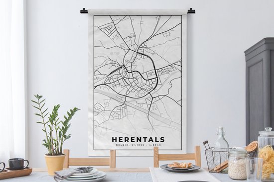 Tapisserie - Tapisserie - Plan de ville - Carte - België - Zwart Wit - Herentals - Carte - 90x135 cm - Tapisserie