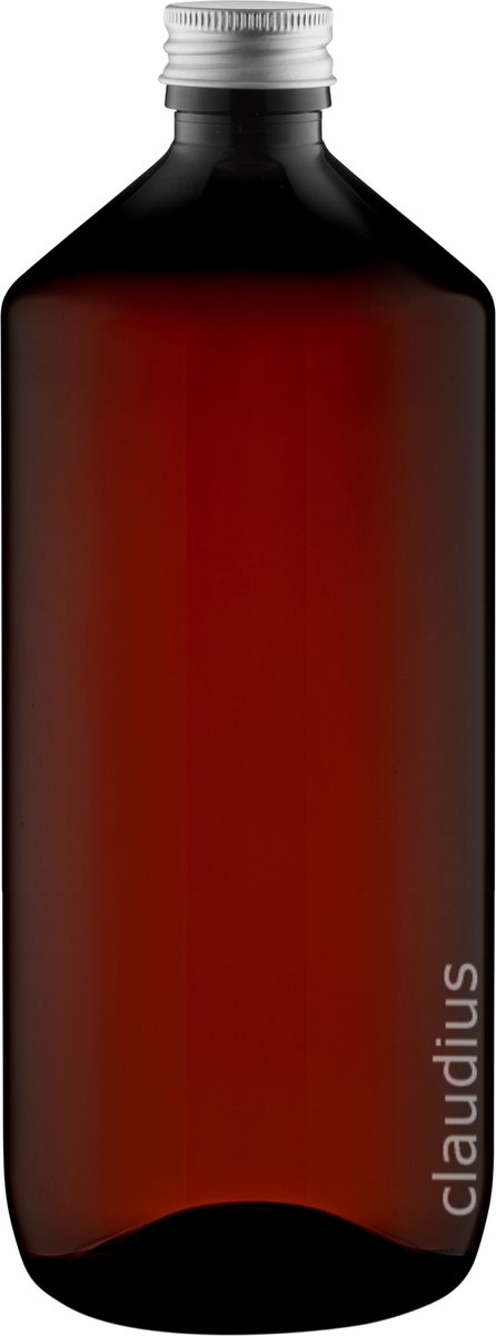 Lege Plastic Fles Apothekersfles 1 Liter PET Amber bruin - met aluminium dop - set van 10 Stuks - Navulbaar - Leeg