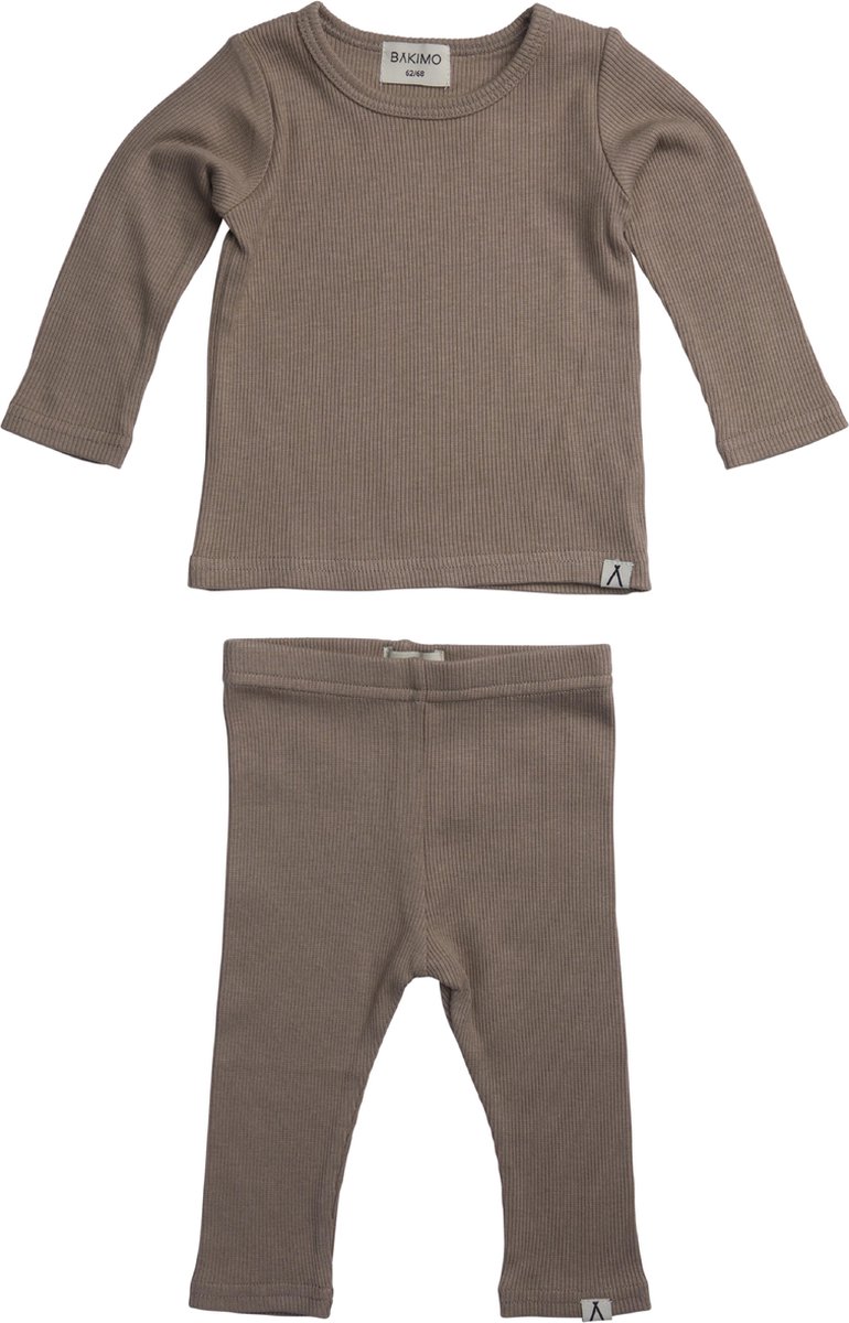 BAKIMO Baby & Kids Loungewear - Biologisch Bamboe Katoen - Ribstof set broek en trui - Silver Sage / Groen Grijs - 98/104