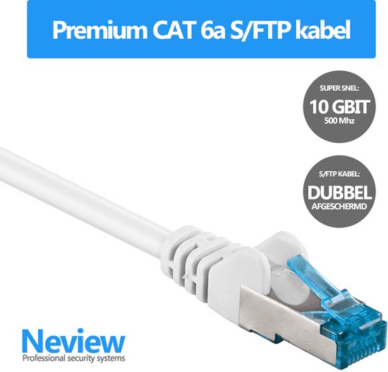 Neview - Câble patch premium S/FTP de 30 mètres - CAT 6a - 10 Gbit - 100% cuivre - Wit - Double blindage - (câble réseau/câble internet)