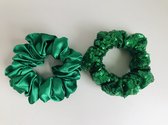 Set van 2 Satijn & Pailletten Scrunchies - Groen - cadeau