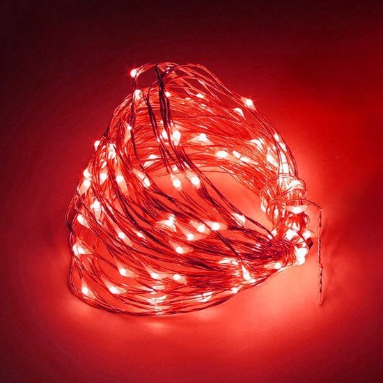 Kerst koperdraad LED verlichting - Rood - 5 meter - incl. batterijen - ABC-Led