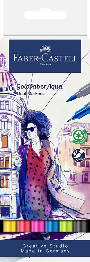 Faber-Castell - Duo marqueur aquarelle 0- set 6 pièces - pinceau / 0.4mm - FC-164606