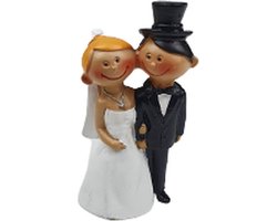 Getrouwd beeldje Just Married - Wit / Zwart - Keramiek - 6 x 11 cm - Net getrouwd - Getrouw - Just Married