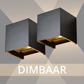 Wandlamp dimbaar set van 2 - Zwart - 2x3 watt - 3000k warm wit - 10x10x10cm - Geschikt voor binnen en buiten -  Kubus lamp - industrieel