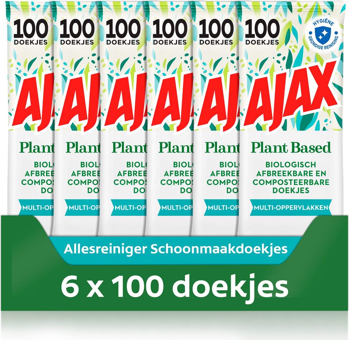 Ajax Plant Based allesreiniger schoonmaakdoekjes 6 x 100 pak - ajax