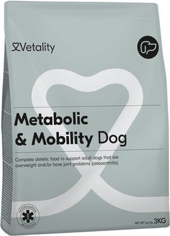 Vetality Hondenvoer Metabolic & Mobility - Hondenvoer Droog - Dieetvoeding Hond - 3 kg - Ondersteunt bij Overgewicht en Gewrichtsproblemen