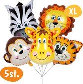 Jungle Folie Ballonnen - Verjaardag Decoratie - Feest Pakket - Safari Dieren - 5 Stuks - Inclusief Opblaasrietje