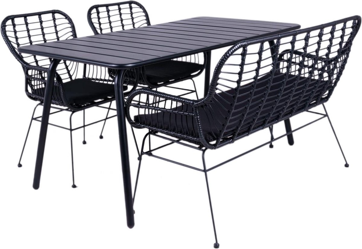 MaximaVida tuinset Delhi zwart 150 cm - 1 tafel met 2 stoelen en bank