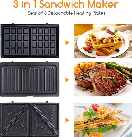 Aigostar Contactgrill - Wafelijzer - Tosti Apparaat - Tosti ijzer - 3 in 1 Contactgrill - 750W - Zwart van Aigostar — afbeelding 2