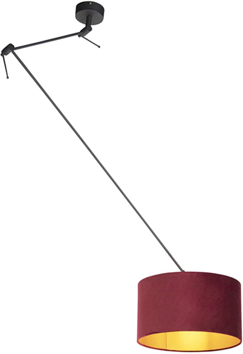 QAZQA blitz - Klassieke Hanglamp met kap - 1 lichts - L 380 mm - Zwart Goud - Woonkamer | Slaapkamer | Keuken