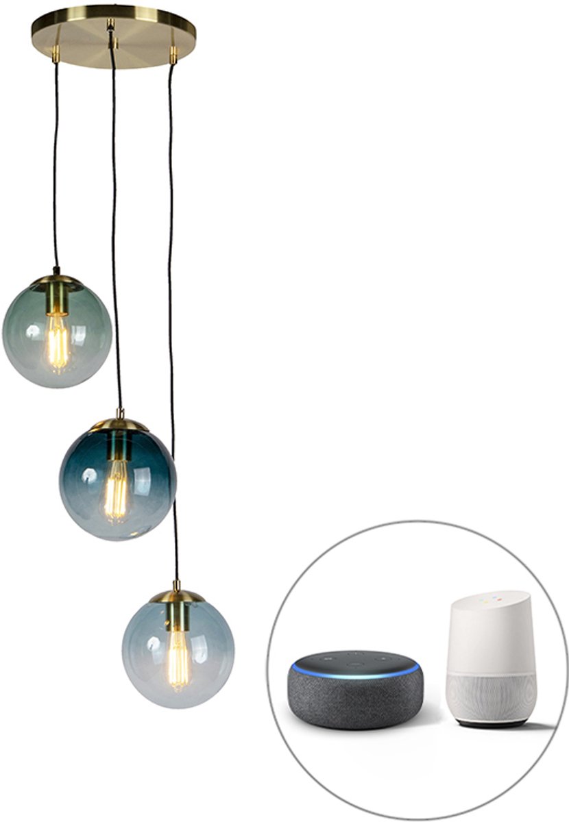 QAZQA pallon - Art Deco Dimbare LED Smart Hanglamp incl. wifi met Dimmer - 3 lichts - Ø 45 cm - Naturel - Woonkamer | Slaapkamer | Keuken