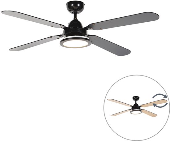 QAZQA Fanattic Plafondventilator met lamp - 1 lichts - Ø 1330 mm - Zwart
