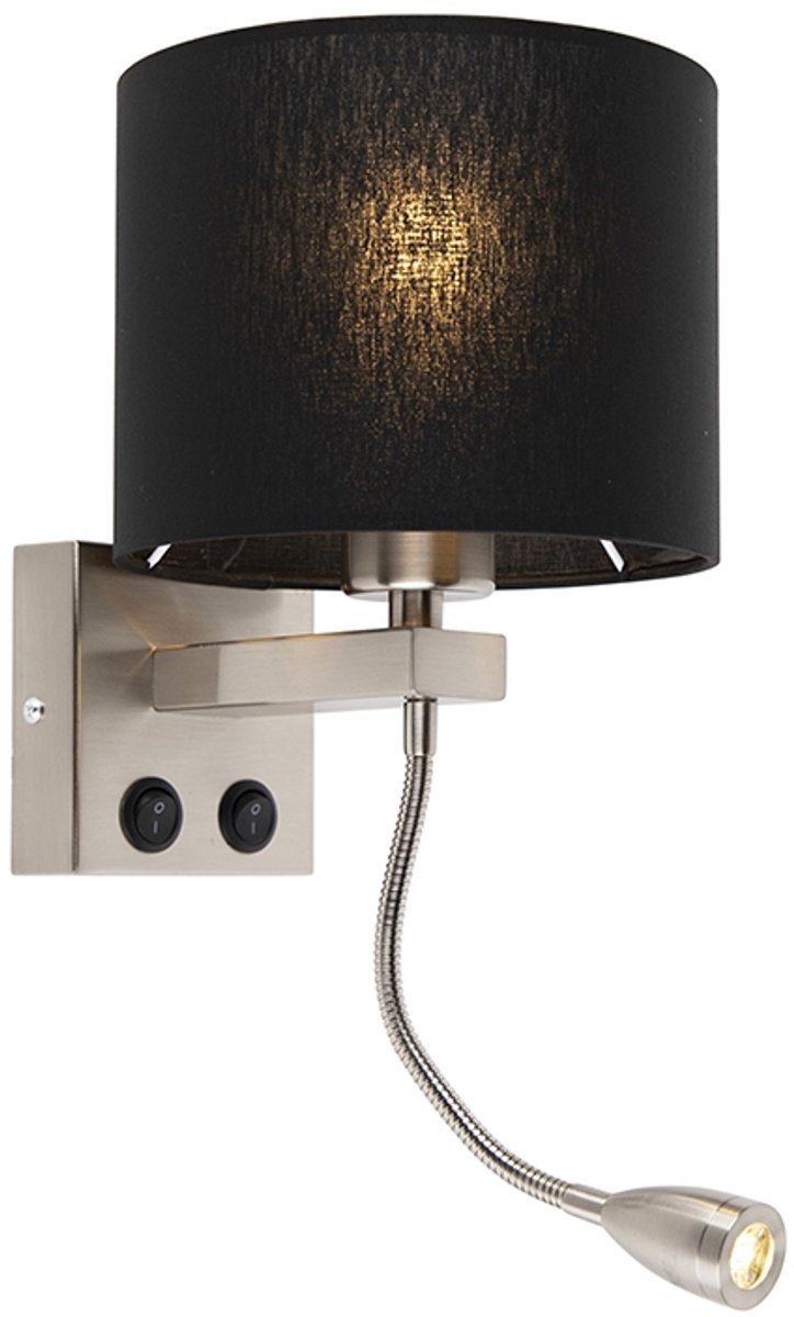 Qazqa moderne wandlamp - Brescia Combi - zwart, rond, max. 60W, geschikt voor led, 2-lichts, 42cm, ideaal als keuken, slaapkamer en woonkamer lamp