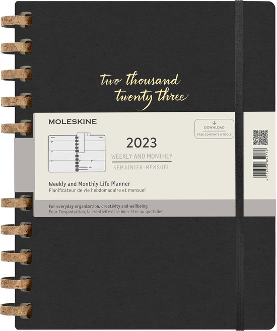 Agenda 12 mois Moleskine - 2023 - Spiral de Life - Semaine/Mois - XXL -  Remake Minuit