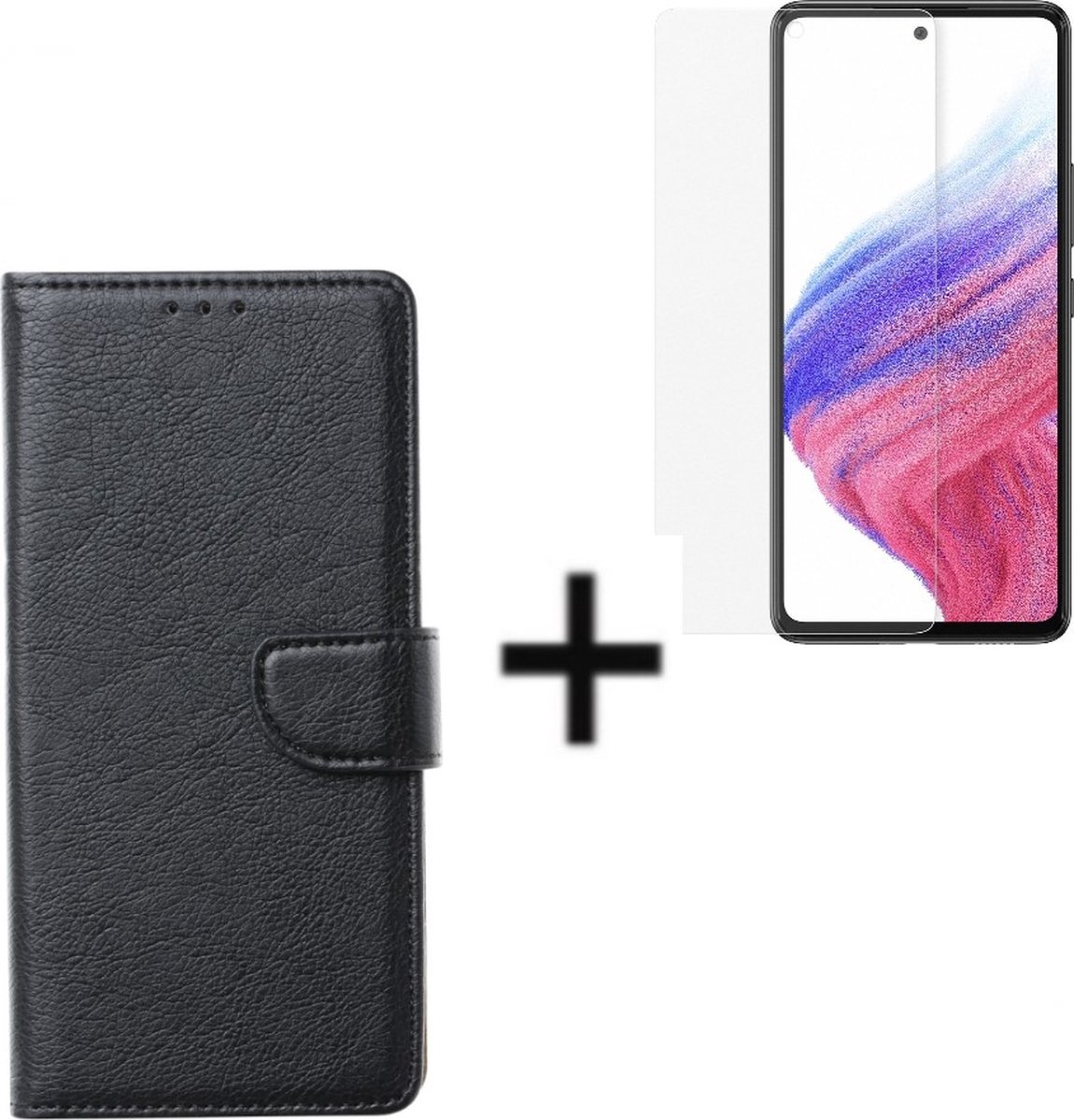 Boekmodel Hoes met glazen screen protector Samsung Galaxy A53 - Zwart