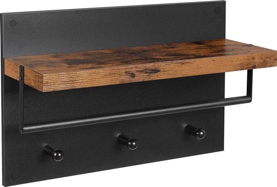 Wandgarderobe wandrek 5 haken plank hangstangen industriële stijl entree hal badkamer