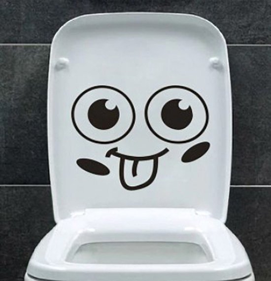 Toiletsticker met gezicht | Muursticker smiley - lachebek | Laptopsticker Vrolijk gezicht sticker 22 x 18 cm