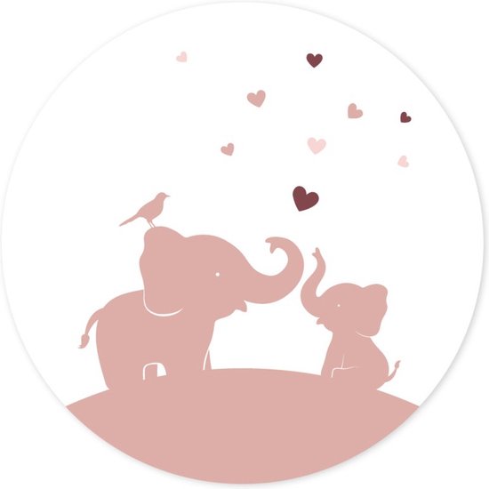 Muurcirkel - wandcirkel - olifant – kinderkamer - wit - roze - ⌀ 25 cm - wanddecoratie - ronde schilderijen - wallcircle - Coszy