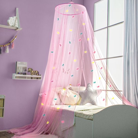 Product: Roze Klamboe met Glow in the Dark Eenhoorns - Hemelbed voor Kinderkamer of Volwassenen - Eenhoorn Sluier, Hemeltje en Bedtent - Baby Muggennet Bedhemel Decoratie, van het merk UB-STORE