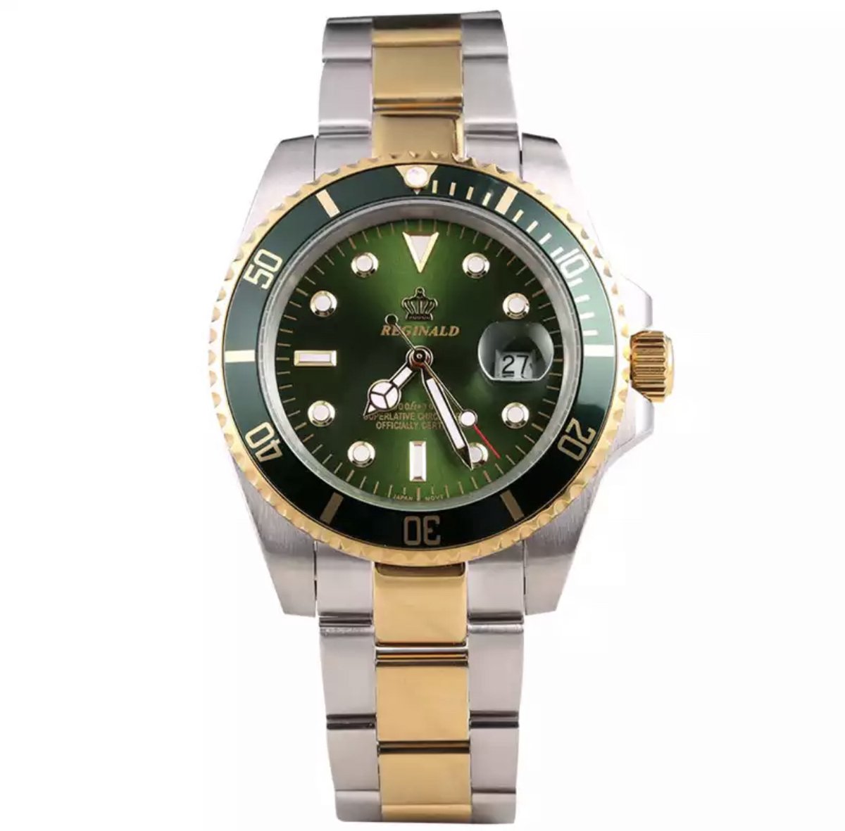 Reginald Horloges - Gold Green - Horloge mannen - Luxe Design - Heren horloge - 40 mm - Roestvrij Staal - Waterdicht - Schokbestendig - Geschenkset
