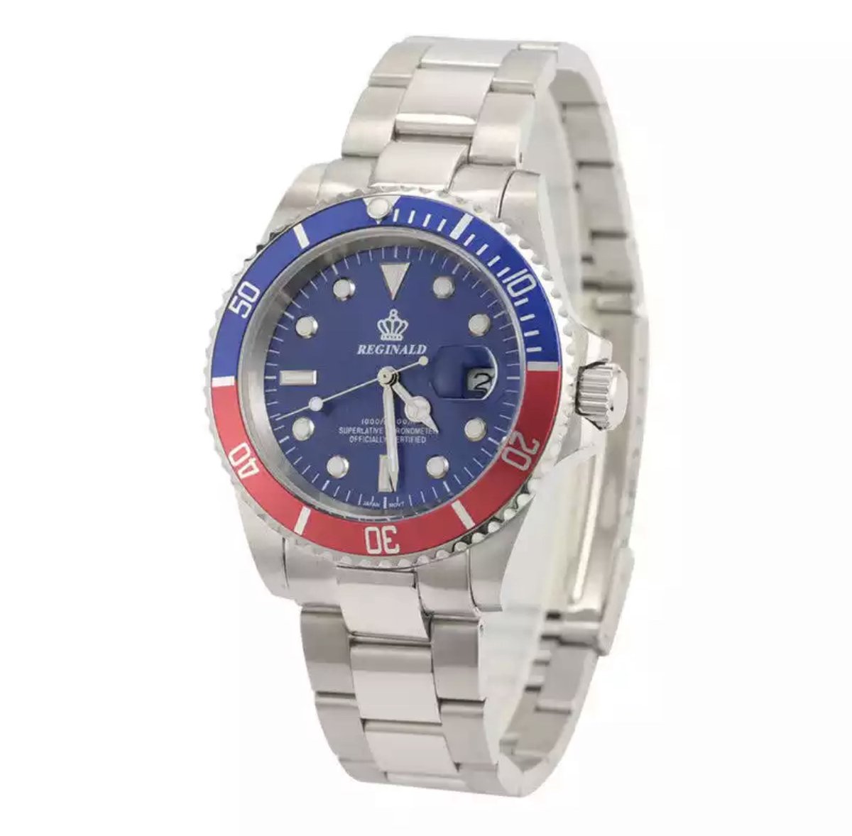 Reginald Horloges - Silver Blue Red - Horloge mannen - Luxe Design - Heren horloge - 40 mm - Roestvrij Staal - Waterdicht - Schokbestendig - Geschenkset