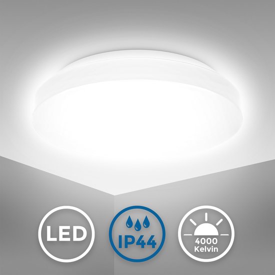 LED Badkamerverlichting - plafondlamp met 1 lichtpunt - witte badkamerlamp - IP44 - Ø29cm - 4.000K - 1.200Lm - 12W LED