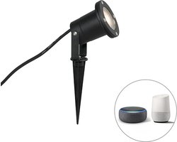 QAZQA basic - Moderne Dimbare LED Smart Priklamp - Prikspot incl. wifi met Dimmer - 1 lichts - Ø 9.7 cm - Zwart - Buitenverlichting