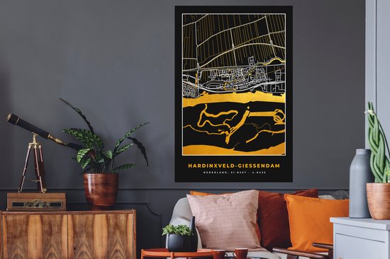 Stickers muraux - Hardinxveld-Giessendam - Carte - Or - Carte - Plan de la ville - 80x120 cm - Feuille adhésive