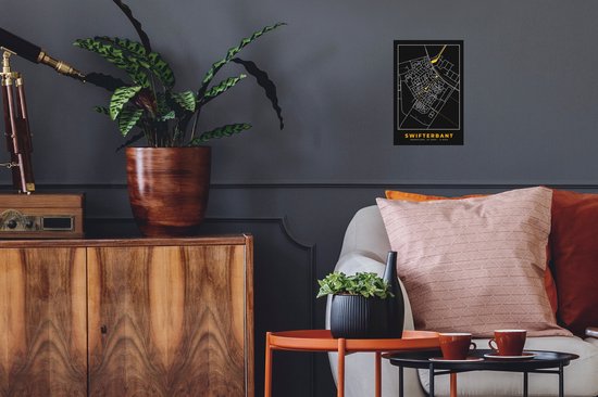 Stickers muraux - Swifterbant - Black and Gold et Or - Plan de la ville - Plan d'étage - Carte - 20x30 cm - Feuille adhésive