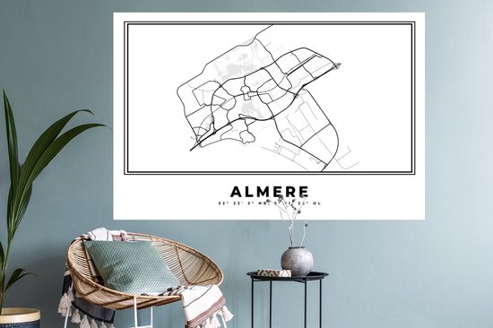 Stickers muraux - Pays- Nederland - Almere - Plan de la ville - Carte - Zwart Wit - Carte - 120x80 cm - Feuille adhésive