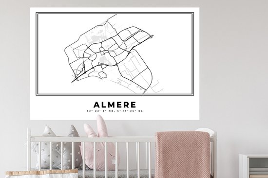 Stickers muraux - Pays- Nederland - Almere - Plan de la ville - Carte - Zwart Wit - Carte - 120x80 cm - Feuille adhésive