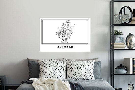 Stickers muraux - Pays Nederland - Alkmaar - Plan de la ville - Carte - Zwart Wit - Carte - 90x60 cm - Feuille adhésive