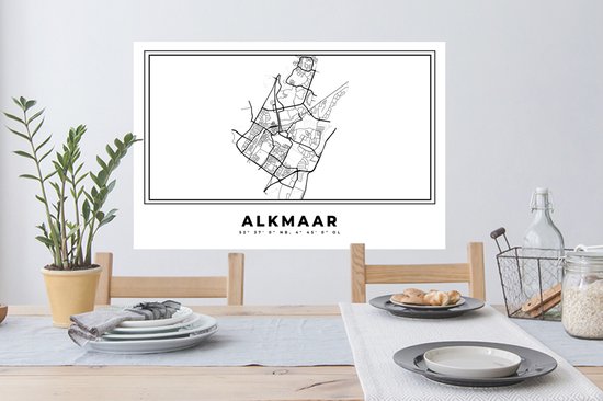 Stickers muraux - Pays Nederland - Alkmaar - Plan de la ville - Carte - Zwart Wit - Carte - 90x60 cm - Feuille adhésive