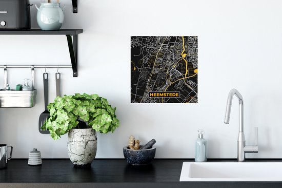 Stickers muraux - Heemstede - Carte - Plan de la ville - Carte - Black and Gold et Or - 30x30 cm - Feuille adhésive