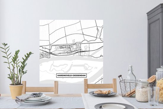 Muurstickers - Sticker Folie - Kaart - Hardinxveld-Giessendam - Plattegrond - Stadskaart - 100x100 cm - Plakfolie - Muurstickers Kinderkamer - Zelfklevend Behang XXL - Zelfklevend behangpapier - Stickerfolie
