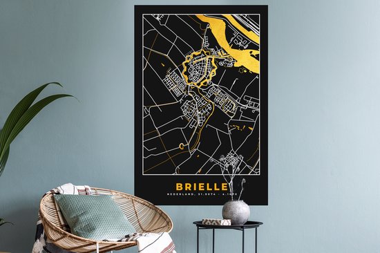 Muurstickers - Sticker Folie - Goud - Plattegrond - Brielle - Kaart - Stadskaart - 60x90 cm - Plakfolie - Muurstickers Kinderkamer - Zelfklevend Behang - Zelfklevend behangpapier - Stickerfolie