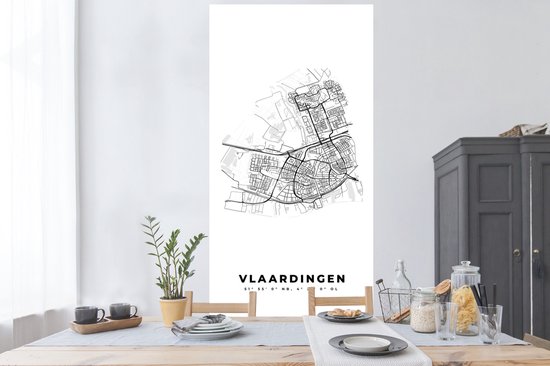 Stickers muraux - Carte - Vlaardingen - Zwart Wit - Plan de la ville - Carte - Nederland - 80x160 cm - Feuille adhésive