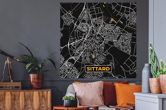 Stickers muraux - Sittard - Black and Gold et Or - Plan de la ville - Carte - Plan d'étage - 120x120 cm - Feuille adhésive XXL