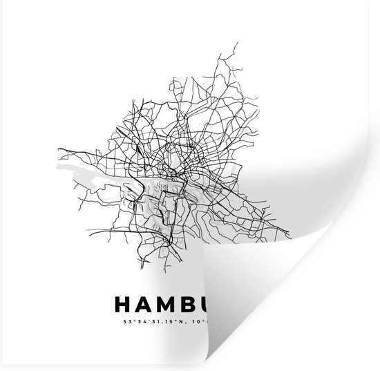 Muurstickers - Sticker Folie - Stadskaart – Zwart Wit - Kaart – Hamburg – Duitsland – Plattegrond - 50x50 cm - Plakfolie - Muurstickers Kinderkamer - Zelfklevend Behang - Zelfklevend behangpapier - Stickerfolie