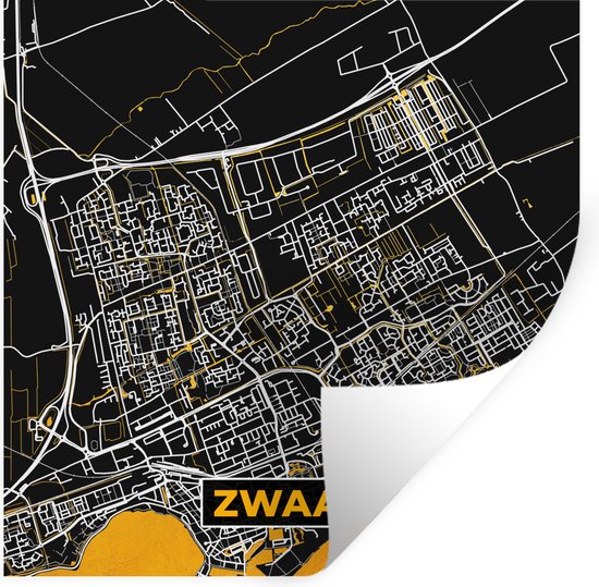 Stickers Stickers muraux - Zwaag - Carte - Or - Plan de la ville - Carte - 120x120 cm - Feuille adhésive XXL