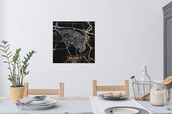 Stickers muraux - Baarn - Black and Gold et Or - Plan de la ville - Carte - Plan d'étage - 80x80 cm - Feuille adhésive