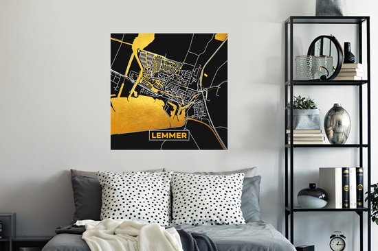 Stickers muraux - Lemmer - Black and Gold et Or - Plan de ville - Carte - Plan d'étage - 100x100 cm - Feuille adhésive XXL