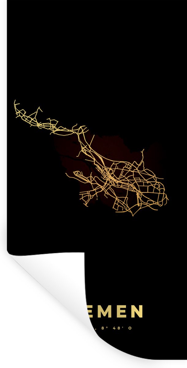 Muurstickers - Sticker Folie - Bremen - Kaart - Plattegrond - Goud - Stadskaart - 60x120 c