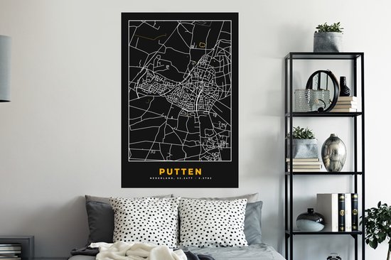 Stickers muraux - Puits - Plan de la ville - Black and Gold et Or - Carte - Carte - 80x120 cm - Feuille adhésive
