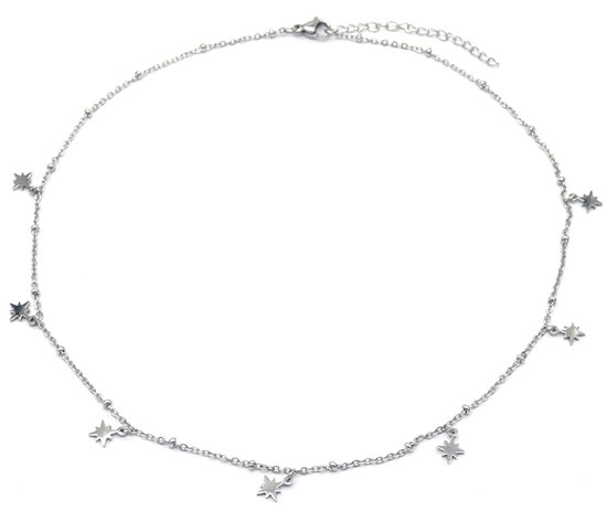 Ketting met Sterren - RVS - Lengte 40-44 cm - Zilverkleurig