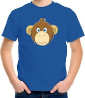 Cartoon aap t-shirt blauw voor jongens en meisjes - Kinderkleding / dieren t-shirts kinderen 158/164